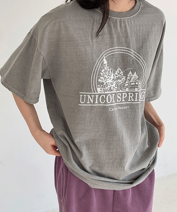 [UNISEX]캠프 피그먼트 워싱 하프 티셔츠